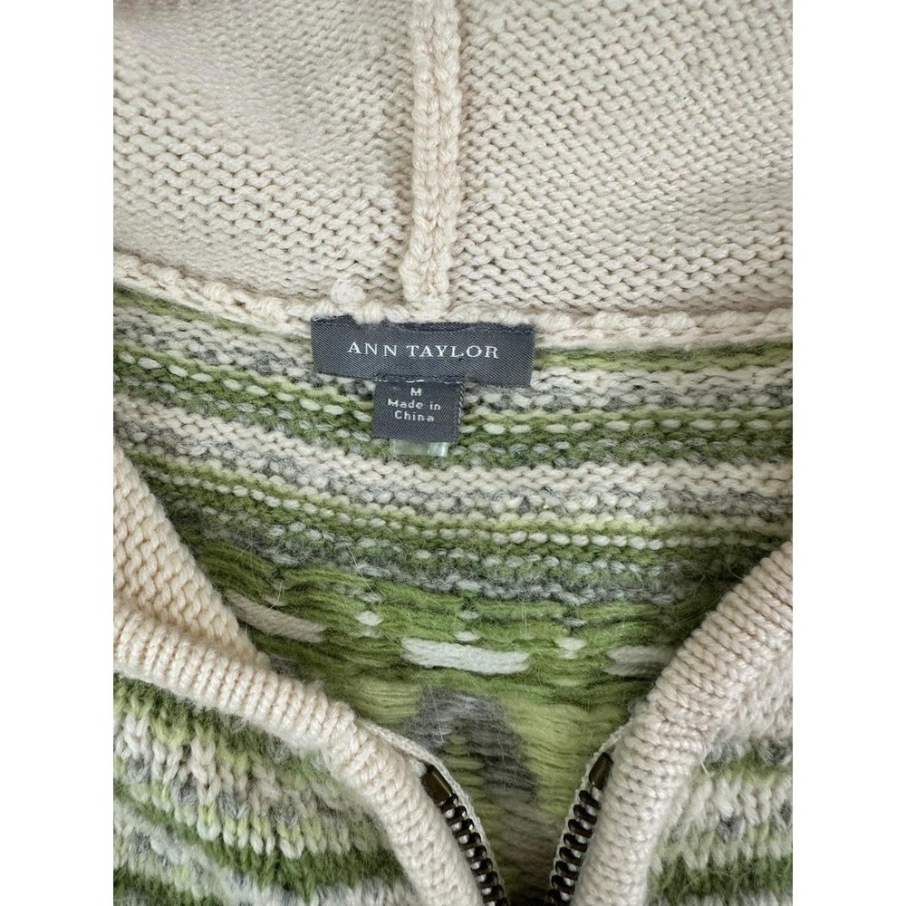 VTG Ann Taylor Womens M Merino Wool Angora Rabbit Hair Full Zip Fair Isle Hoodie - Picture 5 of 8